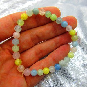 Aquamarine & Morganite 6mm Round 7" Stretchy Gemstone Bracelet